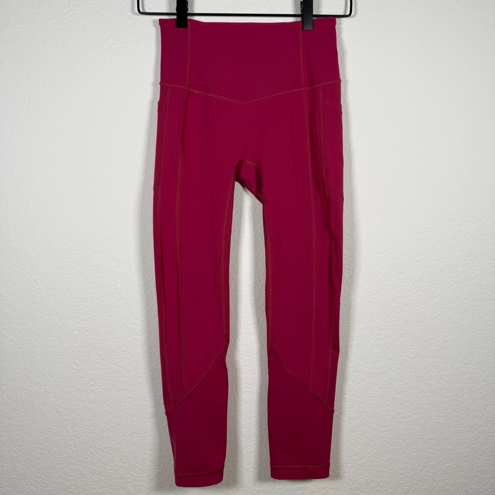 Lululemon Fast and Free Leggings Womens 4 Pink High Rise 7/8 Pockets Nulux